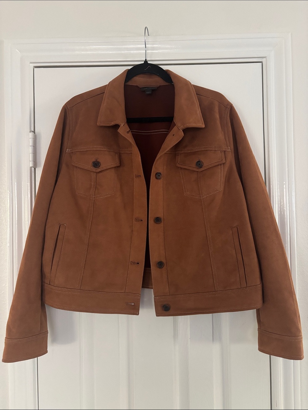 J. Jill Suede-like Bomber Jacket in Cognac Brown